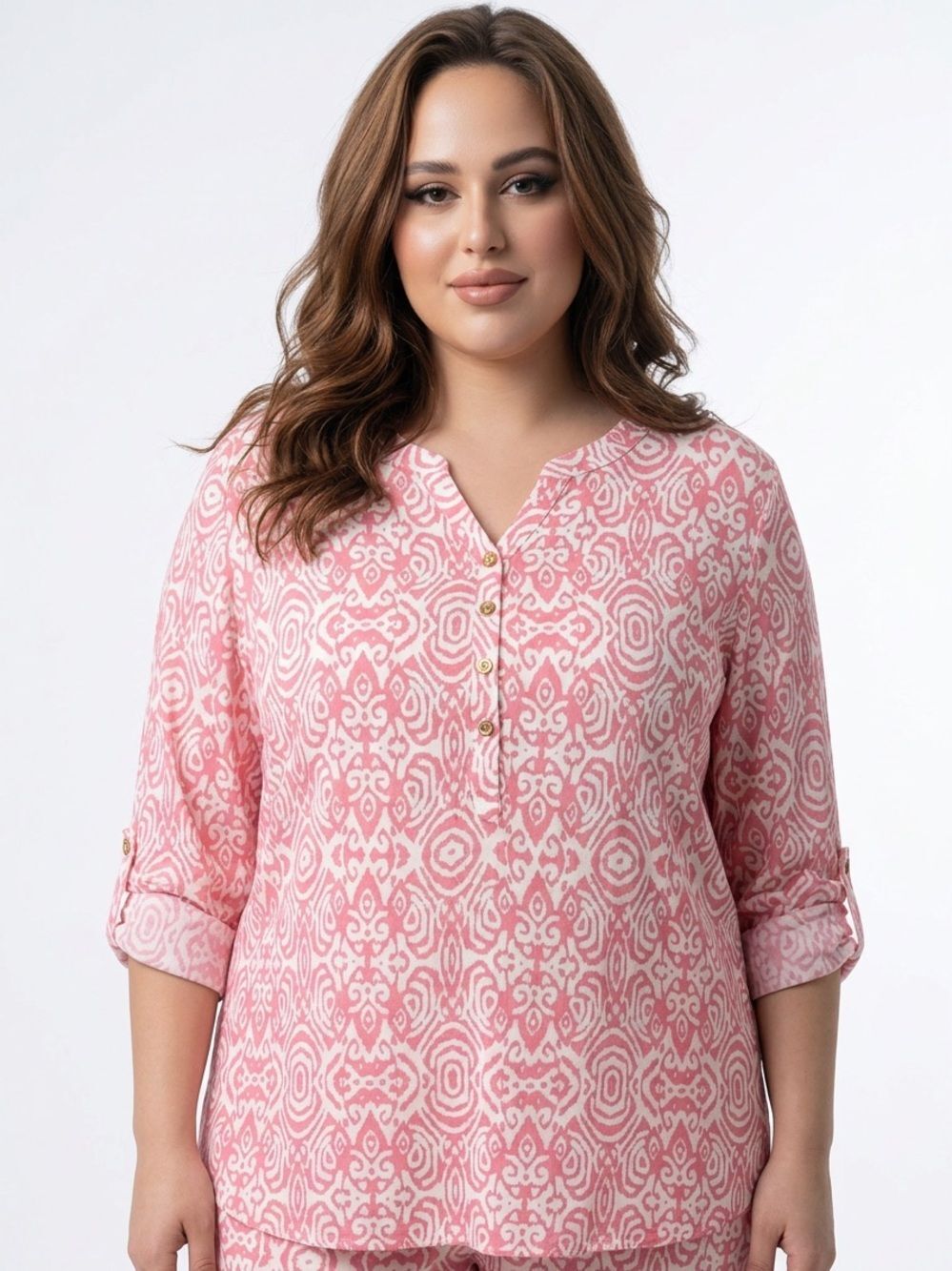 CATHY WOMAN | Tribal Print Blouse Pink White Women’s Plus Size 3X